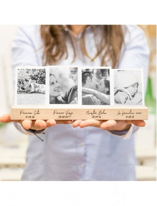 Moments: base de fotos personalitzable en fusta de faig
